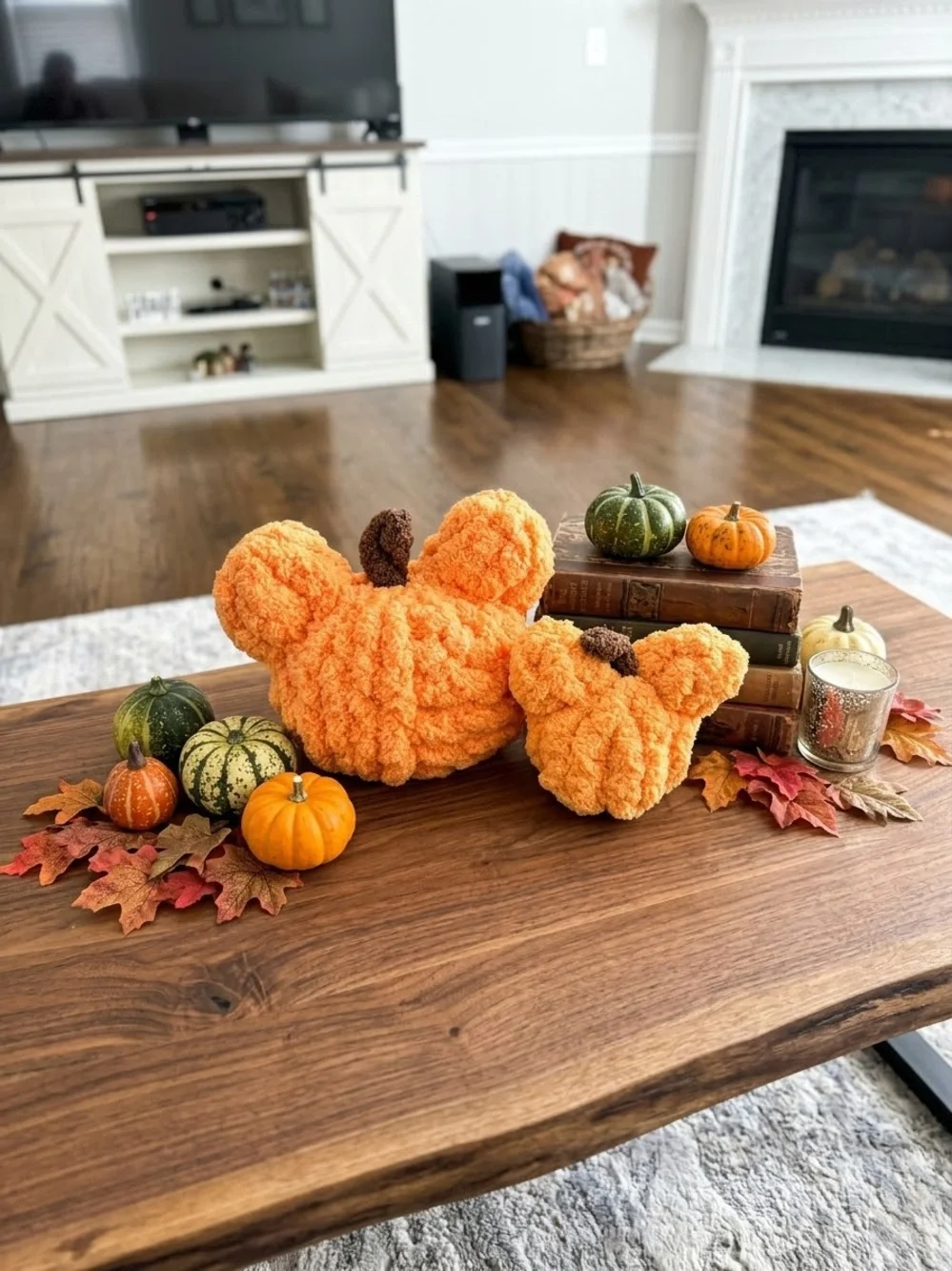 Mickey Mouse small and medium pumpkins and large ghost